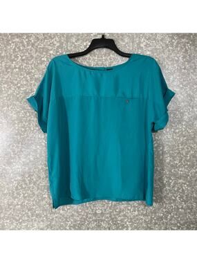 Boundary Waters Women's Turquoise Boxy Boat Neck Top - Size 14 - Contrast Fabric
